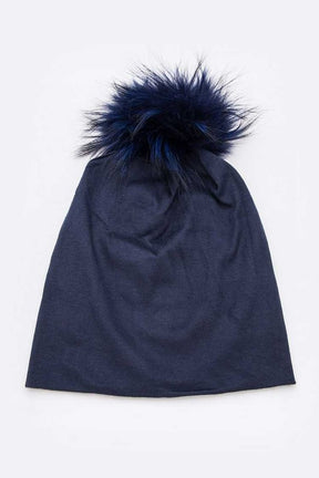 Oversize Raccoon Fur Pom Cotton Slouchy Beanie