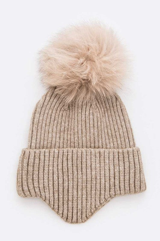 Genuine Fur Pom Soft Eared Beanie