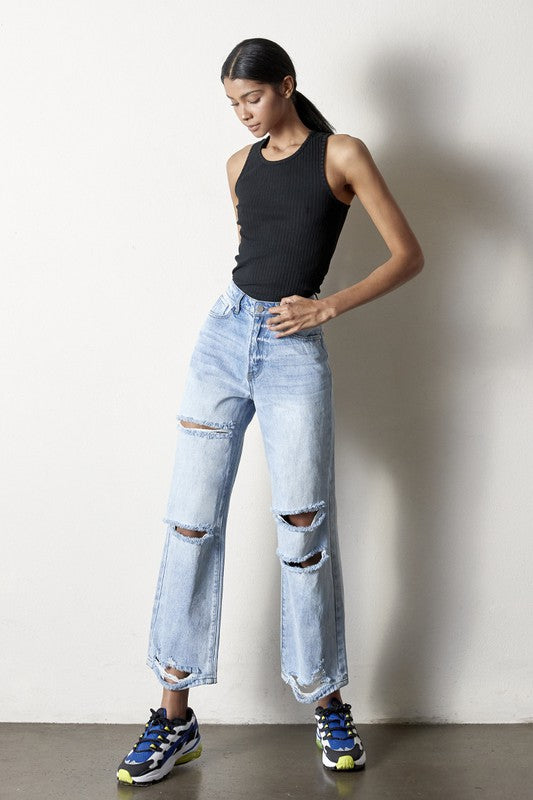 DESTRUCTED STRAIGHT JEANS