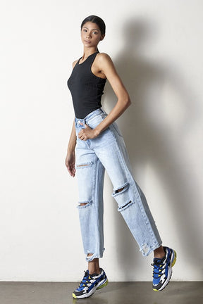 DESTRUCTED STRAIGHT JEANS