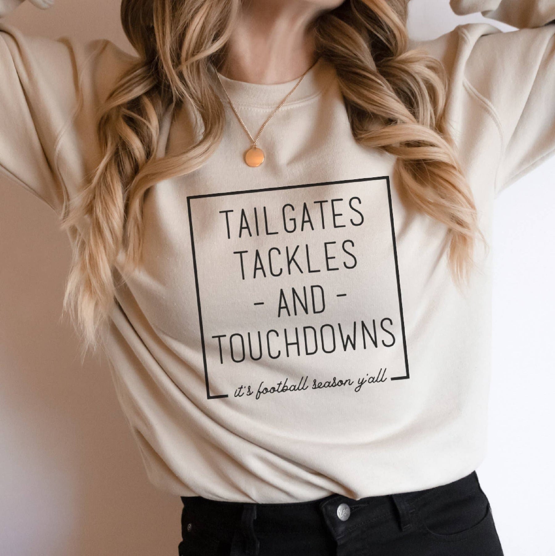 Tailgates, Tackles, and Touchdowns Crewneck Sweatshirt: Gray / Medium