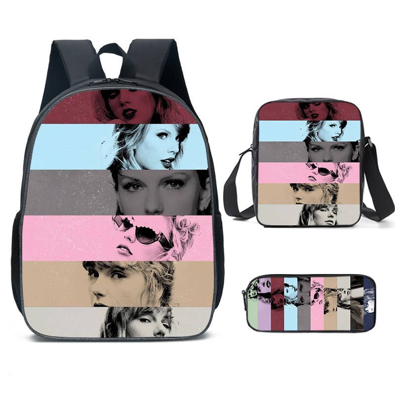 Taylor Swift pattern printed backpack swiftie 3pcs bag set: A