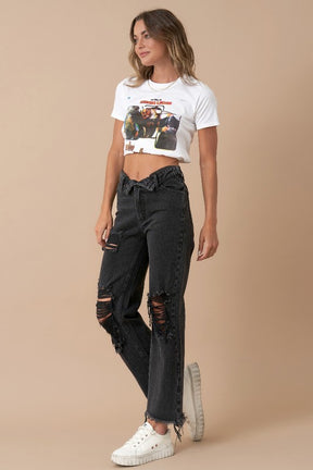 Frayed Flip Waist Straight Jeans