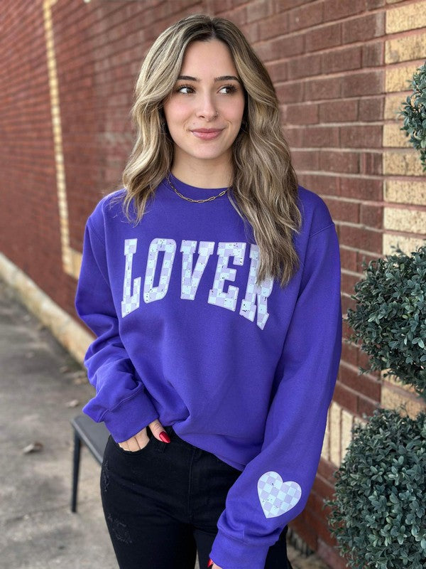 Checkered Lover Heart Sleeve Sweatshirt