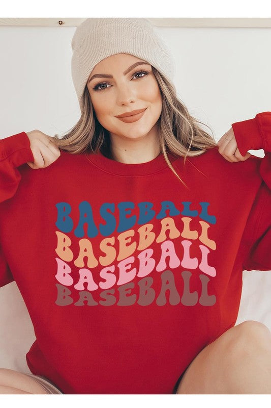 Baseball Wave Oversized Graphic Fleece Sweatshirts