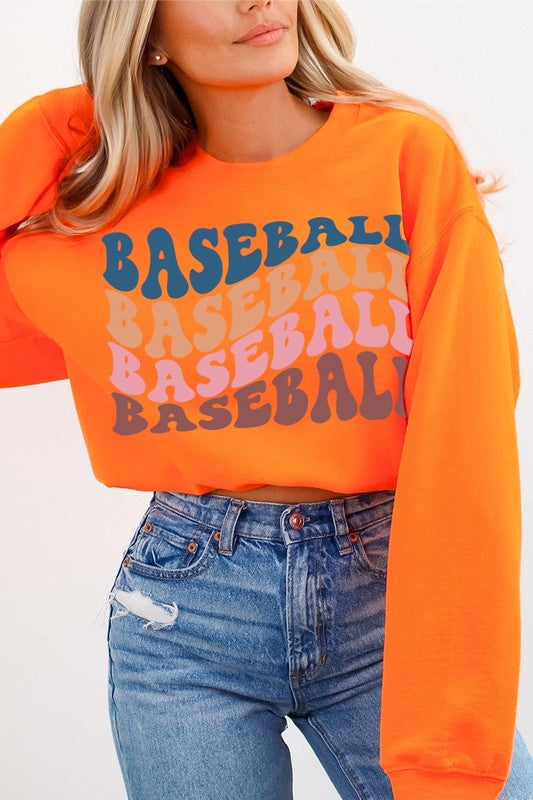 Baseball Wave Oversized Graphic Fleece Sweatshirts