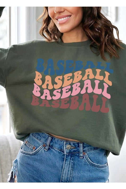 Baseball Wave Oversized Graphic Fleece Sweatshirts