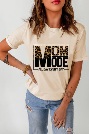 Mom Mode Letter Graphic Cuffed Round Neck Tee Shirt