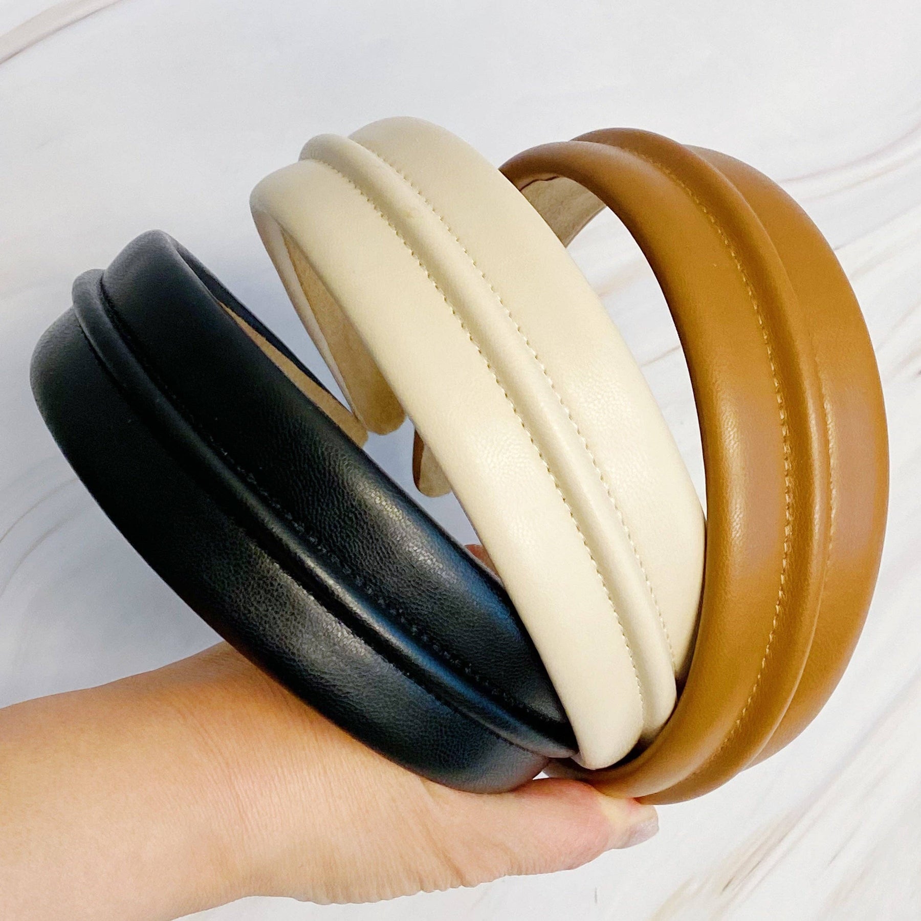 Classy Vegan Leather Headband: Ivory