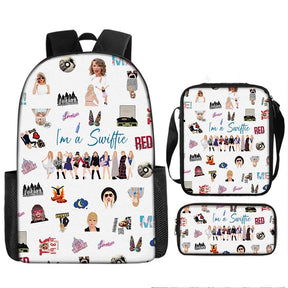 Taylor Swift pattern printed backpack swiftie 3pcs bag set: A