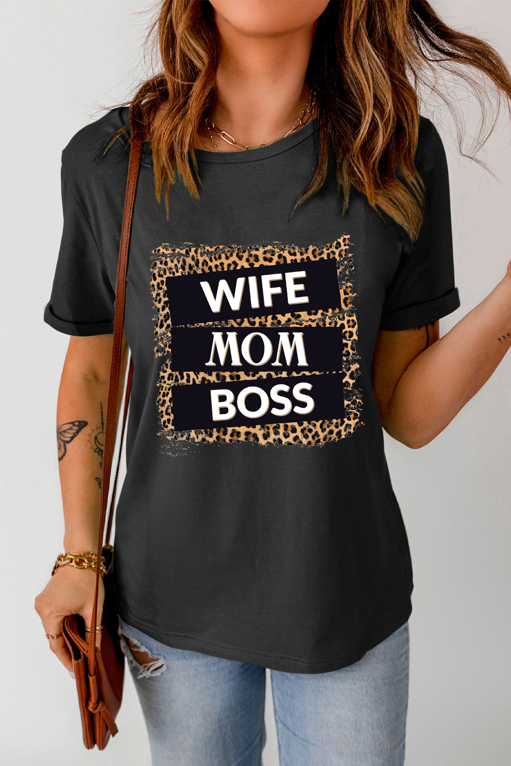 WIFE MOM BOSS Leopard Graphic Tee