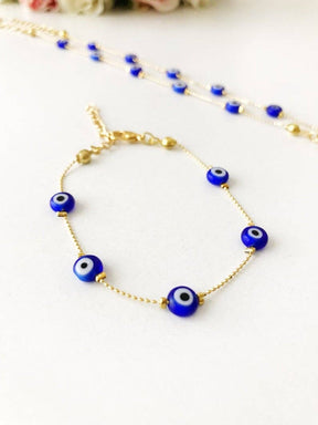 Blue Evil Eye Bracelet, Gold Chain Bracelet, Evil Eye Jewelry, Dainty Bracelet