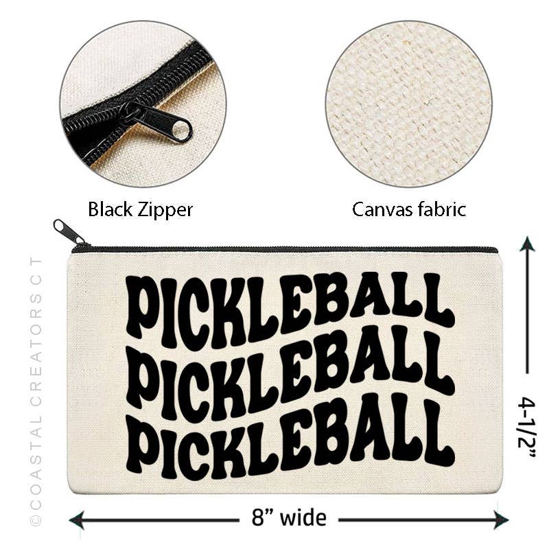 Pickleball Wavy Beige Canvas Zipper Bag (Unlined Packaged)