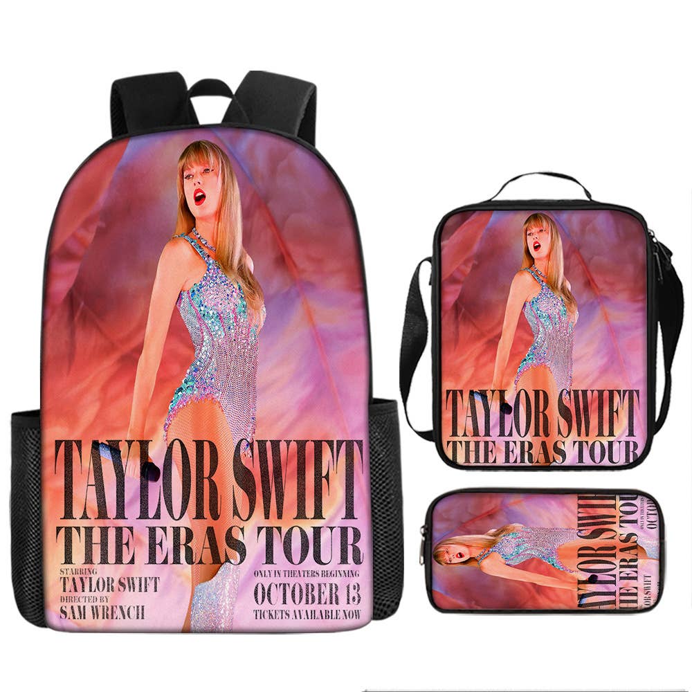 Taylor Swift pattern printed backpack swiftie 3pcs bag set: A