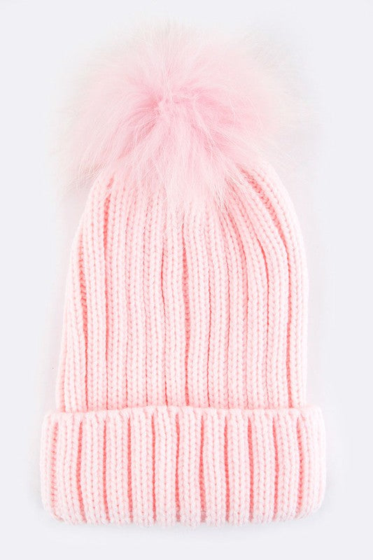 Raccoon Fur PomPom Beanie