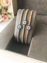 Adjustable Evil Eye Bracelet, Rose Gold Silver Beaded Bracel: Gold