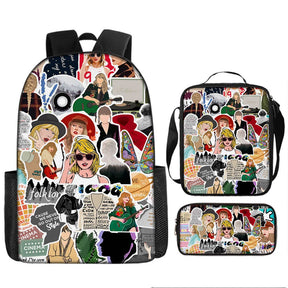 Taylor Swift pattern printed backpack swiftie 3pcs bag set: A