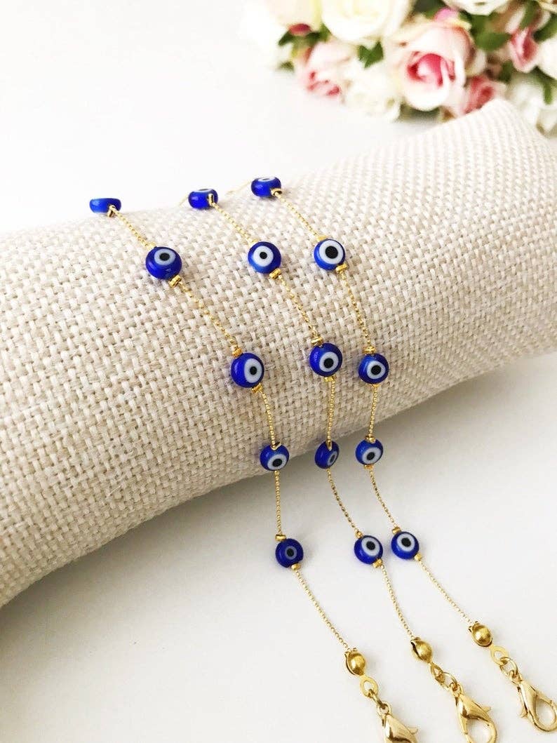 Blue Evil Eye Bracelet, Gold Chain Bracelet, Evil Eye Jewelry, Dainty Bracelet