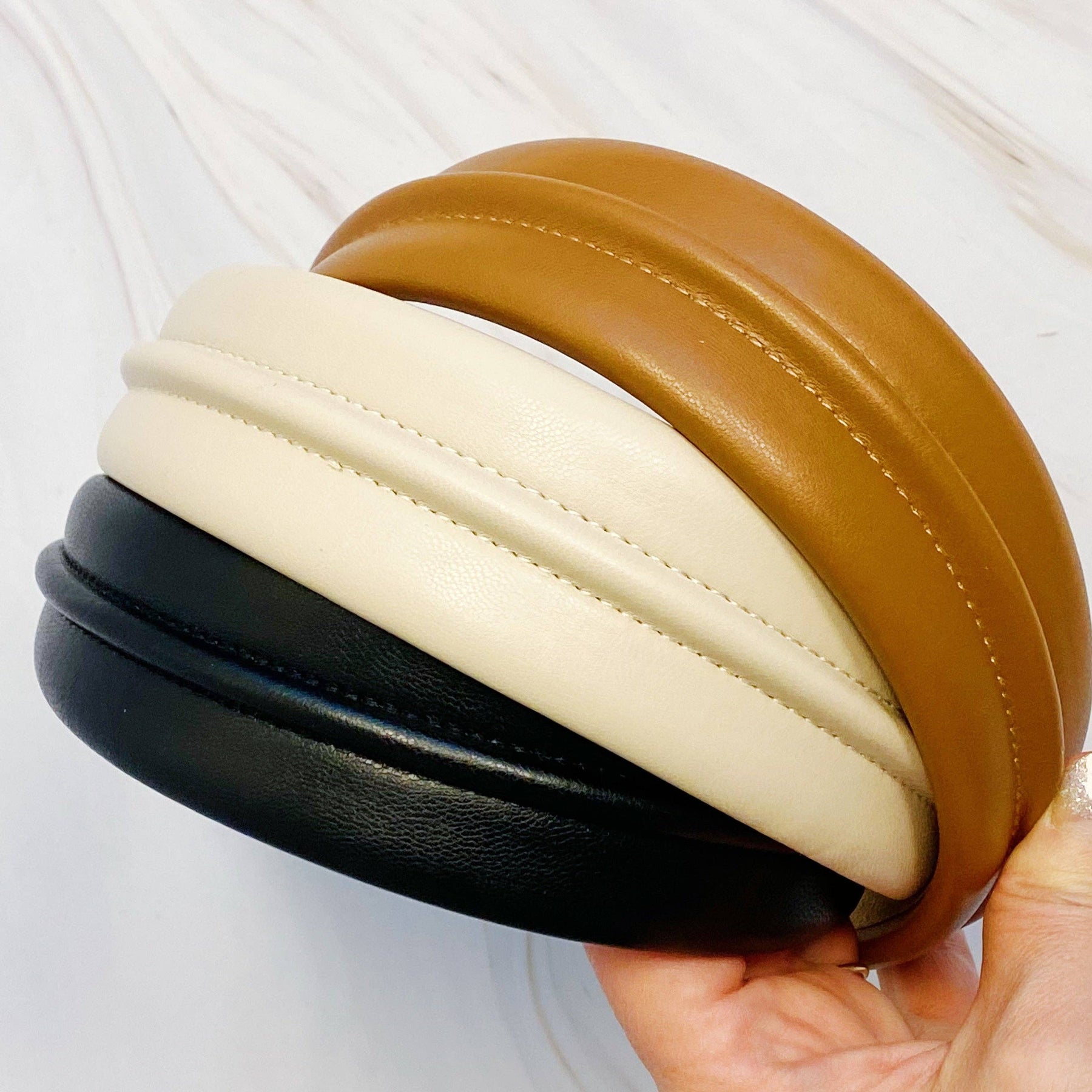 Classy Vegan Leather Headband: Brown