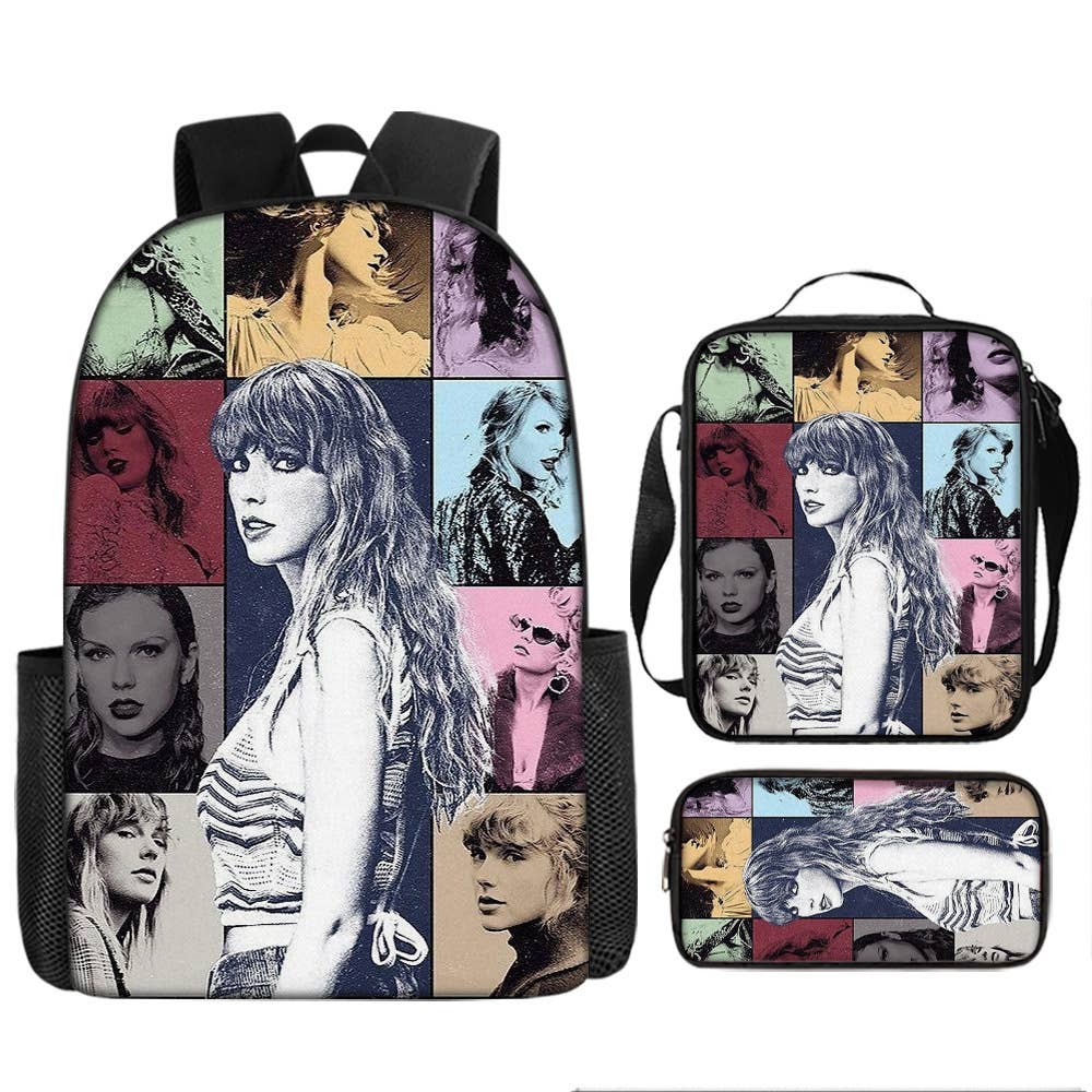 Taylor Swift pattern printed backpack swiftie 3pcs bag set: A