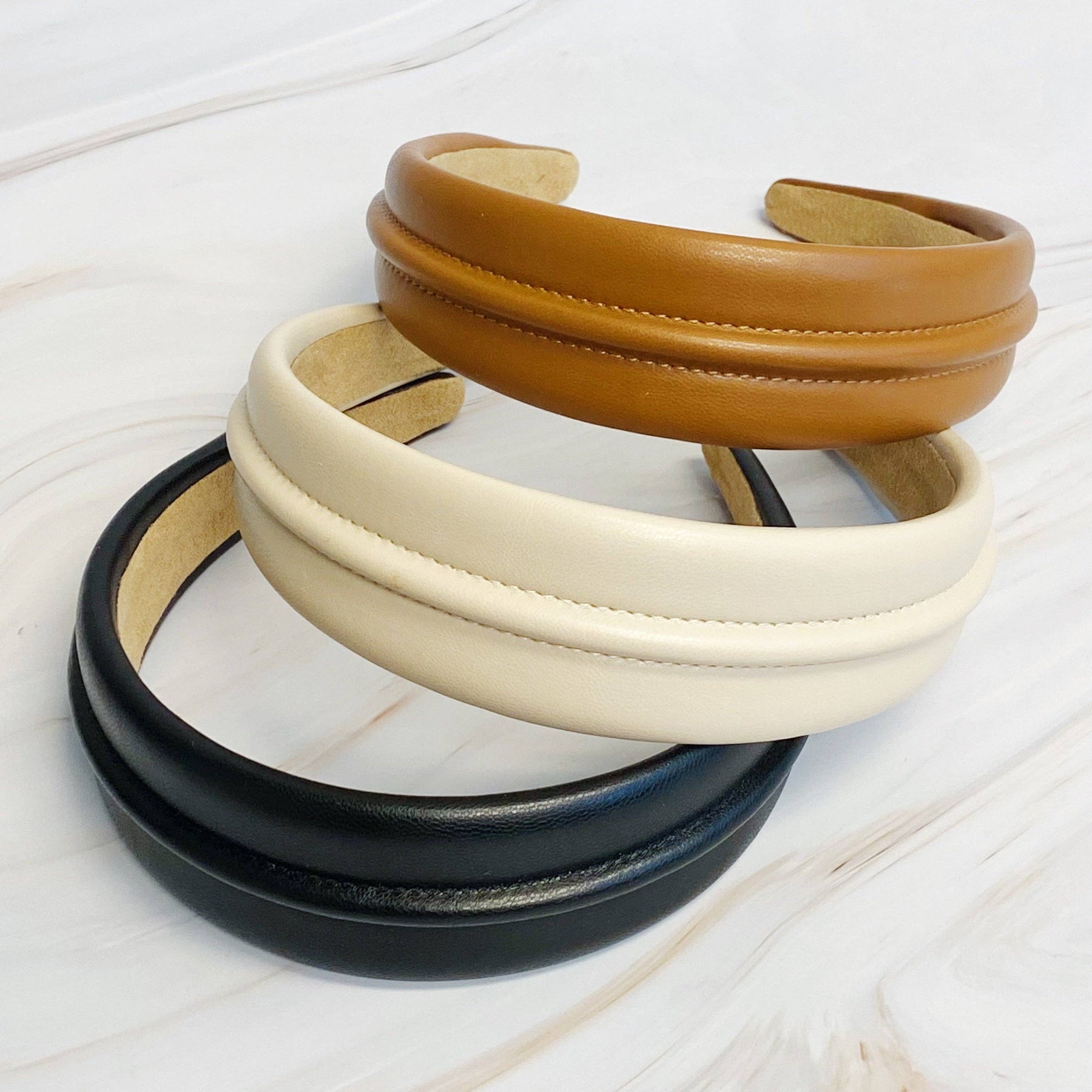 Classy Vegan Leather Headband: Ivory