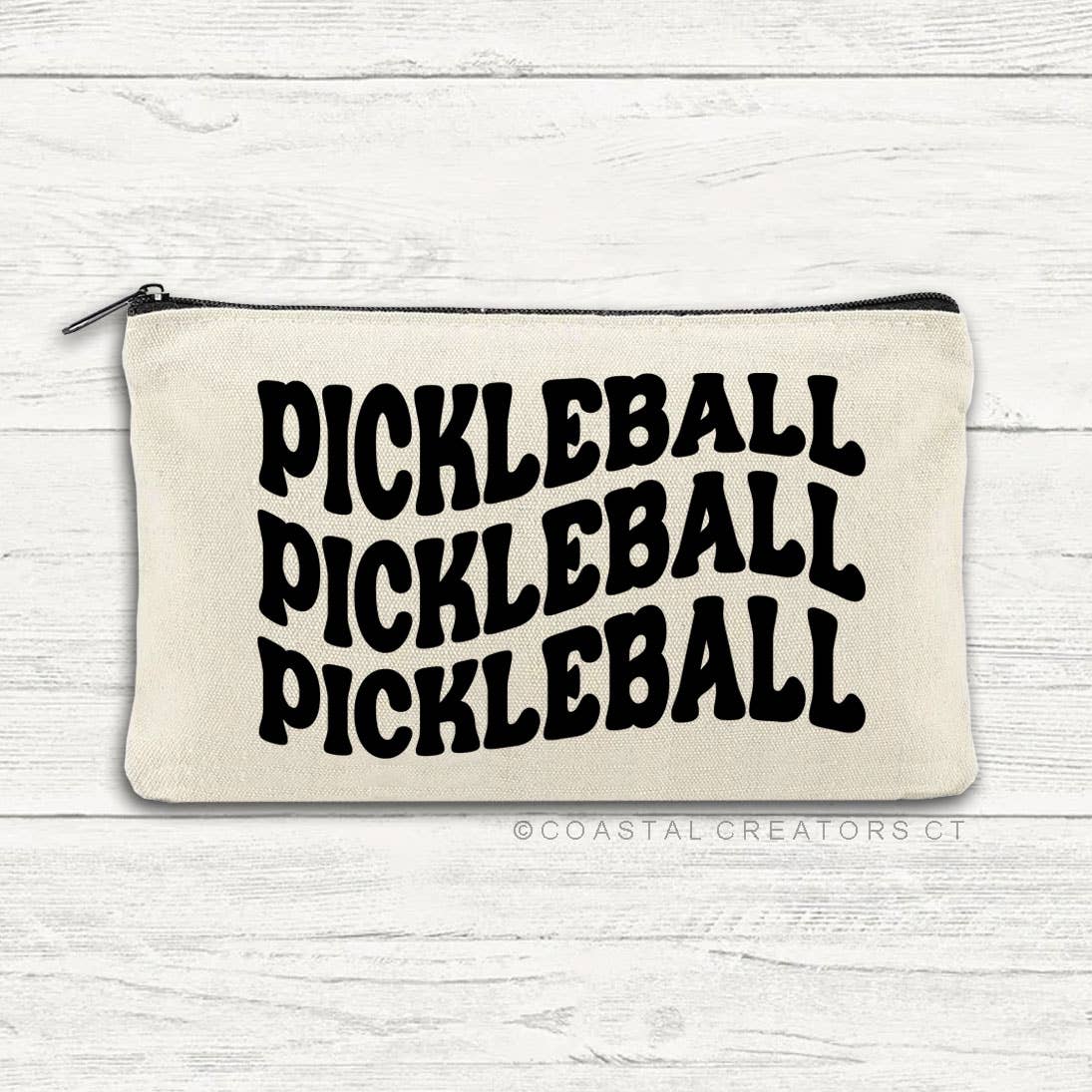 Pickleball Wavy Beige Canvas Zipper Bag (Unlined Packaged)