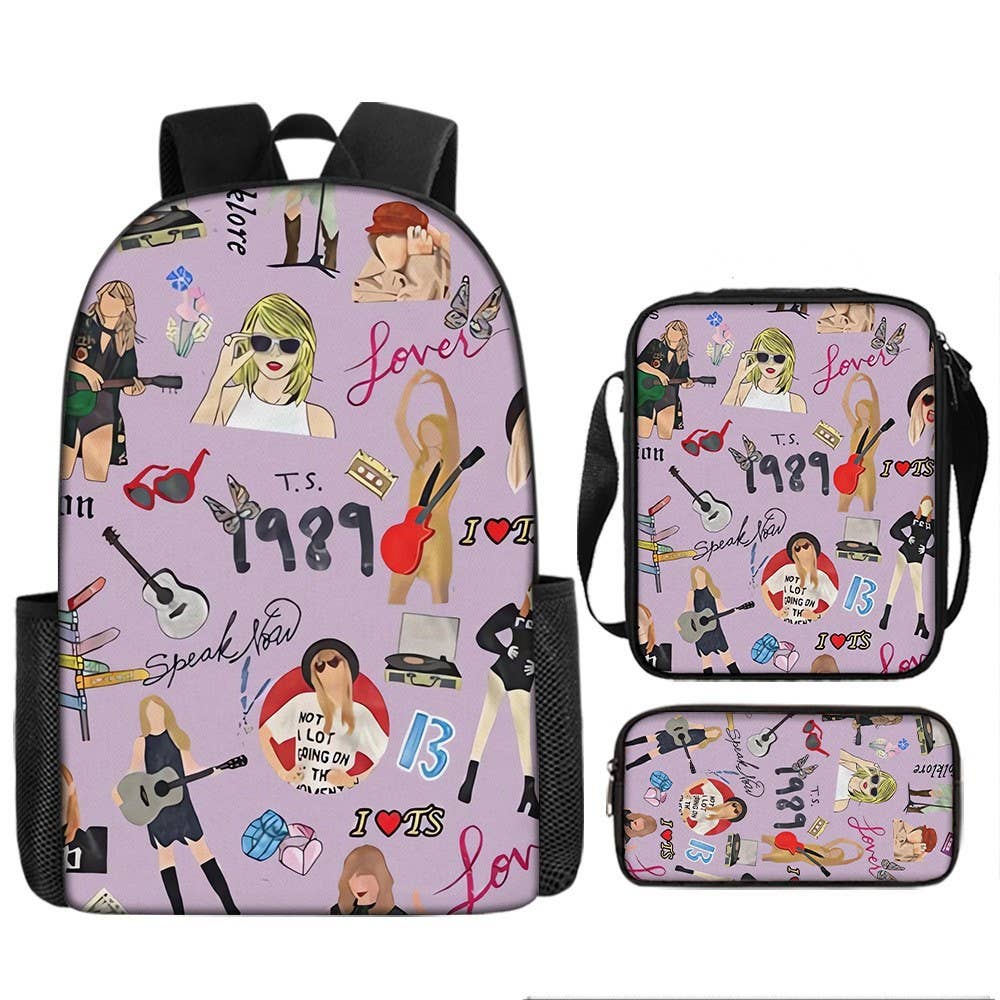 Taylor Swift pattern printed backpack swiftie 3pcs bag set: A