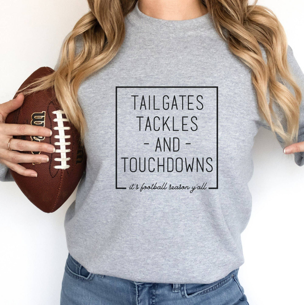 Tailgates, Tackles, and Touchdowns Crewneck Sweatshirt: Gray / Medium