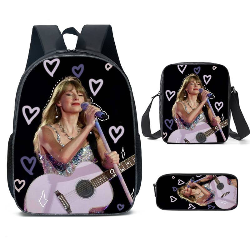 Taylor Swift pattern printed backpack swiftie 3pcs bag set: A