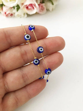 Blue Evil Eye Bracelet, Gold Chain Bracelet, Evil Eye Jewelry, Dainty Bracelet