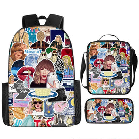 Taylor Swift pattern printed backpack swiftie 3pcs bag set: A