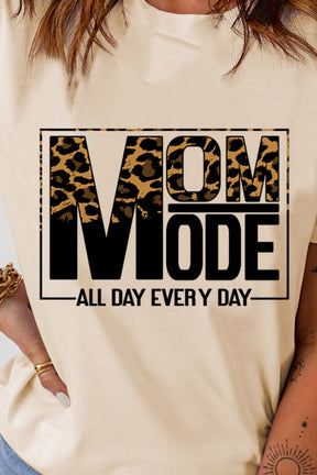 Mom Mode Letter Graphic Cuffed Round Neck Tee Shirt